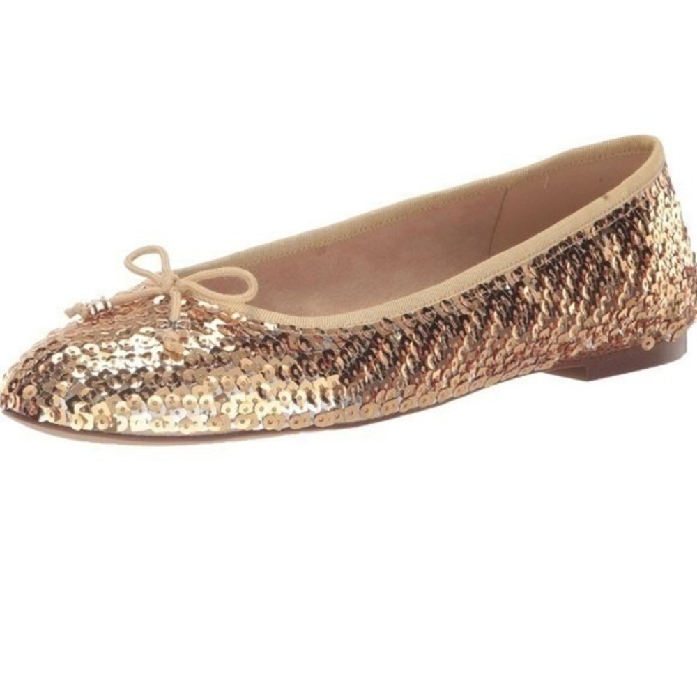Sam Edelman Womens Felicia Sequin Ballet Flat 8.5 Gold Party Glam